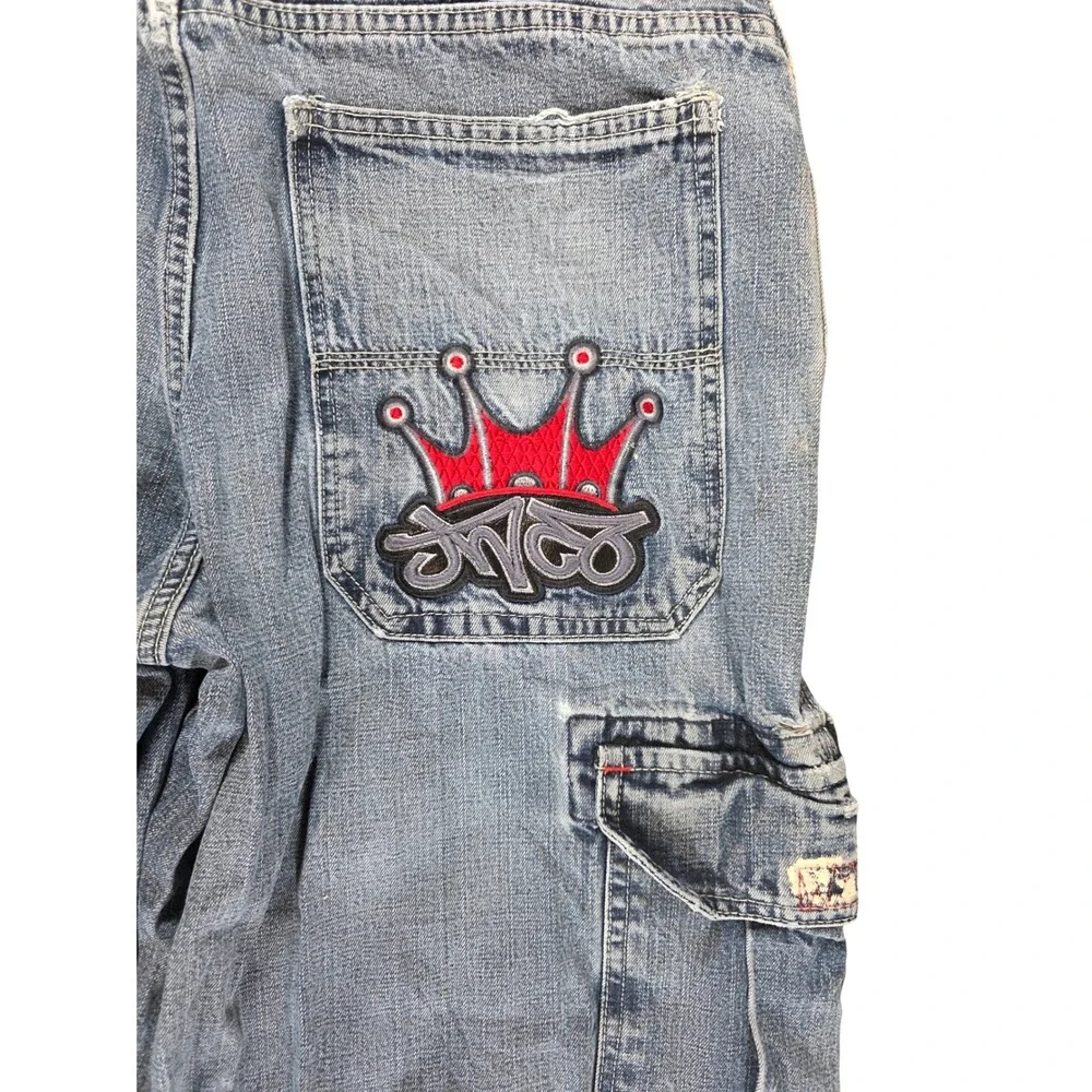 JNCO Vintage 90s / Y2K Tribal Cargo Jeans Men 34x32 Baggy Wide Leg Crown Logo